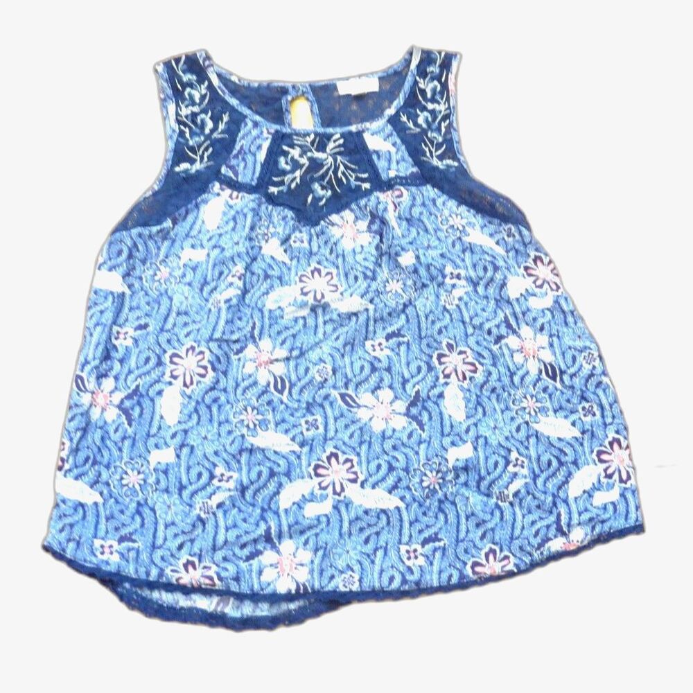 Mason & Belle Women's Tempesta Floral Lace Yoke Tank Boho Blue M EUC - Picture 4 of 5